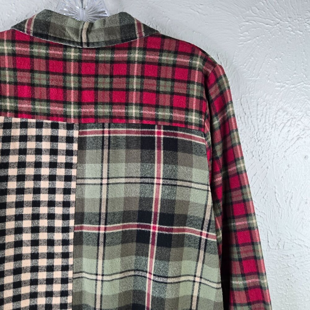 Patchwork Mix Plaid Shirt S Grunge Granola Girl Buttondown Collar Tunic Top - Picture 8 of 12